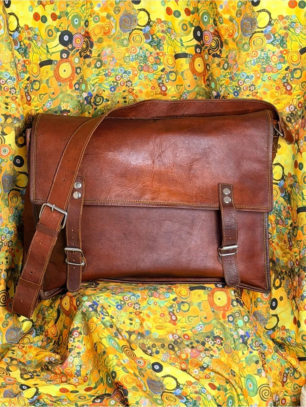 Carbon2Cobalt Men's Tan Leather Messenger Bag